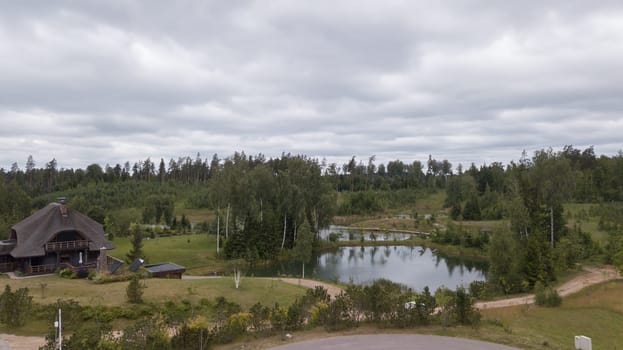 Amatciems lake Aerial drone top view Latvia