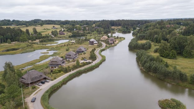 Amatciems lake Aerial drone top view Latvia