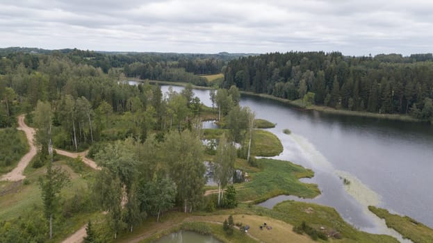 Amatciems lake Aerial drone top view Latvia