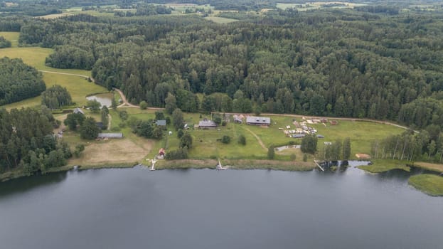 Amatciems lake Aerial drone top view Latvia