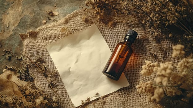 ginger oil extract in a small jar with a white tag, Generative AI, nature