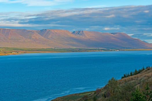 Tablelands above a Colorful Fjord in the Eyjafjord near Akureyri