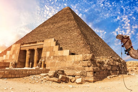 The Temple Complex of Giza and the Pyramid of Cheops, Egypt.