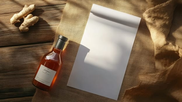 ginger oil extract in a small jar with a white tag, Generative AI, nature