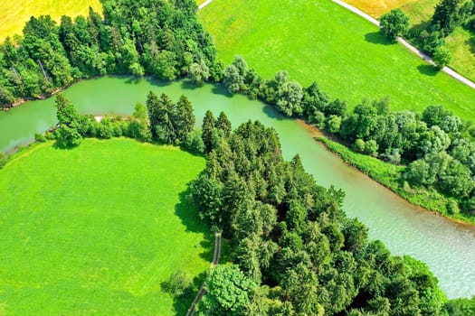 The Iller a river in Bavaria from above