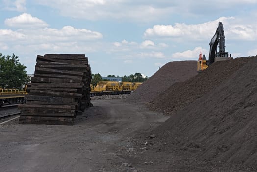machine park and storage area for railway construction
