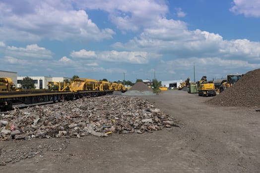 machine park and storage area for railway construction