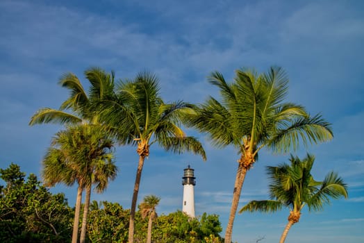 Cape Florida Lighthouse and Lantern in Bill Baggs State Park in Key Biscayne Florida, USA