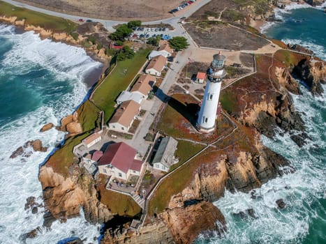 Aerial view of Pigeon Point Lighthouse in California