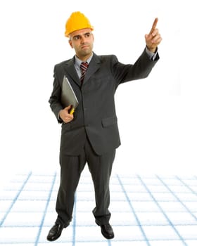 An engineer with yellow hat, isolated on white