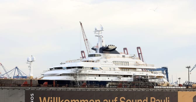 Octopus is a 414-foot (126 m) megayacht owned by the estate of the passed away  Microsoft co-founder Paul Allen  in the Dock from Blohm and Voss - Port  Hamburg on 30.06.2019