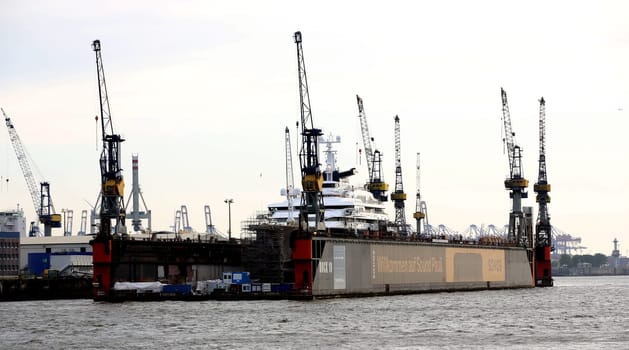 Octopus is a 414-foot (126 m) megayacht owned by the estate of the passed away  Microsoft co-founder Paul Allen  in the Dock from Blohm and Voss - Port  Hamburg on 30.06.2019