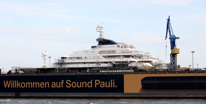 Octopus is a 414-foot (126 m) megayacht owned by the estate of the passed away  Microsoft co-founder Paul Allen  in the Dock from Blohm and Voss - Port  Hamburg on 30.06.2019
