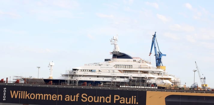 Octopus is a 414-foot (126 m) megayacht owned by the estate of the passed away  Microsoft co-founder Paul Allen  in the Dock from Blohm and Voss - Port  Hamburg on 30.06.2019