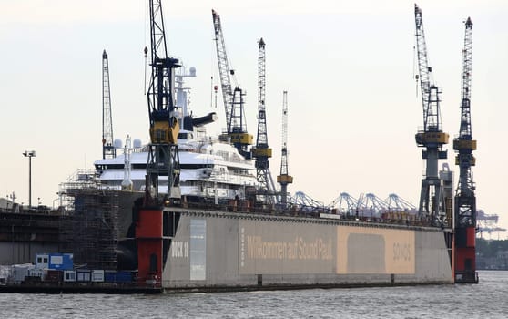 Octopus is a 414-foot (126 m) megayacht owned by the estate of the passed away  Microsoft co-founder Paul Allen  in the Dock from Blohm and Voss - Port  Hamburg on 30.06.2019