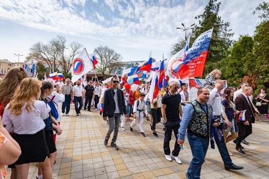 Anapa, Russia - May 1, 2019: May Day demonstration in the resort town of Anapa
