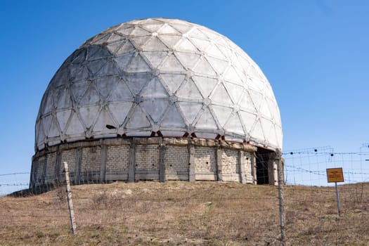 Anapa, Russia - March 31, 2019: Abandoned military object in the form of a ball on Lysa hora in the resort city of Anapa