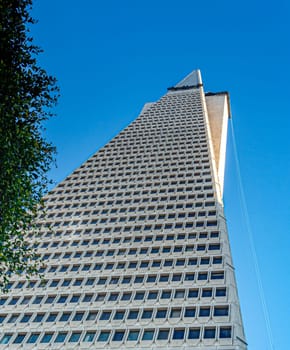 San Francisco, CA, USA, October 2016: The Transamerica Pyramid viewed from below. The Transamerica Pyramid was the tallest building in San Francisco until 2018