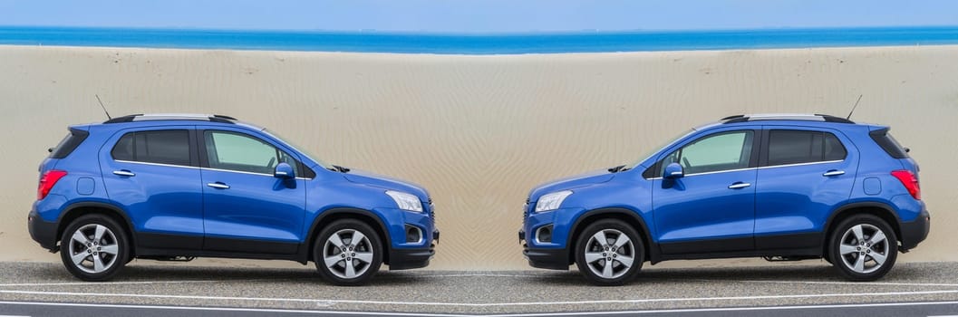 BROUWERSDAM, ZEELAND, THE NETHERLANDS - JUNE 16, 2015: Chevrolet Trax 2015 the Brouwerdam on North Sea coast in the dunes..