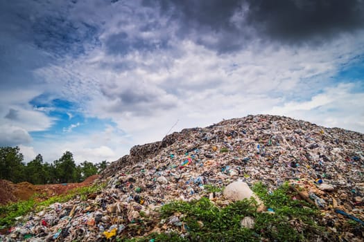 Garbage Dump Hill, landscape with landfill and clouds