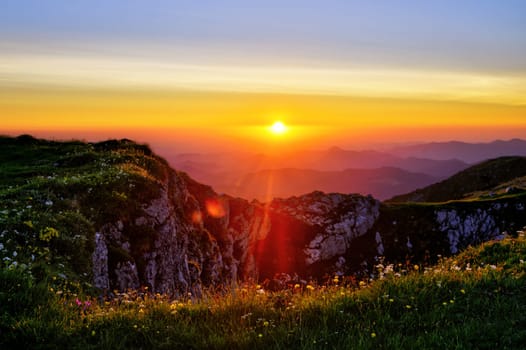 Sunrise at the summit of the Ötscher in Lower Austria