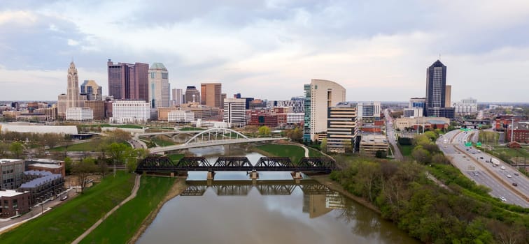 The downtown waterfront area of the Ohio State Capitol city in Columbus