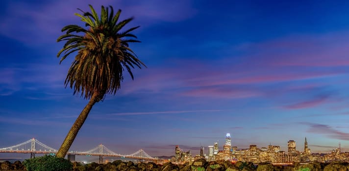 Beautiful view of downtown San Francisco, California in USA at dusk