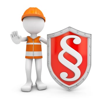 Man with a shield on which the sign of the paragraph. 3D render.