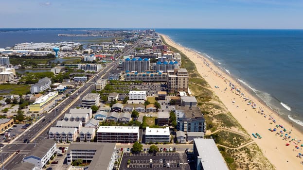 Parasols dominate the aerial view of this beach on the Atlantic Ocean