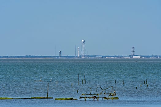 Rocket on the Pad for a Space Launch at Wallops Island in Virginia