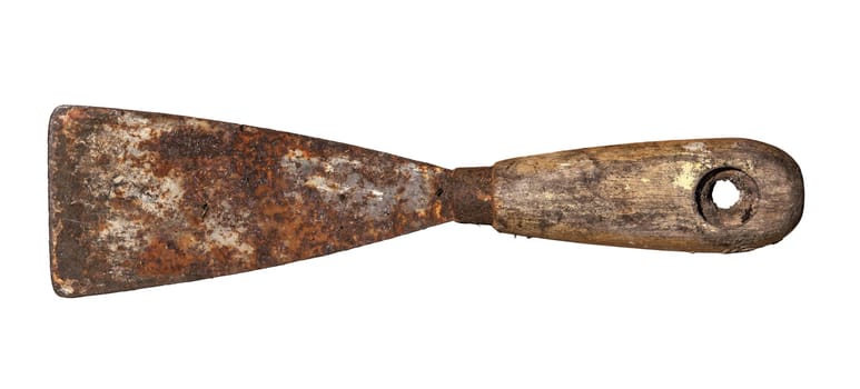 An old rusty and dirty putty knife isolated