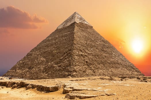 Famous Pyramid of Chephren and the sunset in Giza.