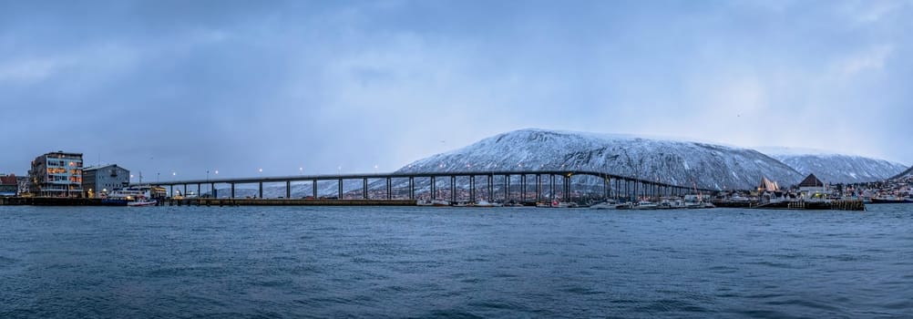 Famous Tromso Bridge across Tromsoysundet strait in Northern Norway