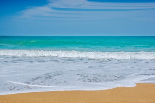 Beach sand and blue sea landscape nature in blue sky
