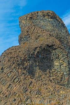 Columnar Basalt in a Dramatic Volcanic Pinnacle in Hljodaklettar National Park in Iceland