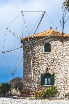 Old windmill in Skinari Cape, Zakynthos island, Greece