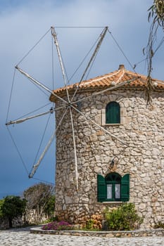 Old windmill in Skinari Cape, Zakynthos island, Greece