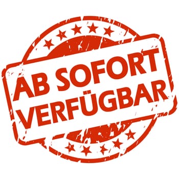 EPS 10 vector with round red colored stamp with banner and text available now (in german)