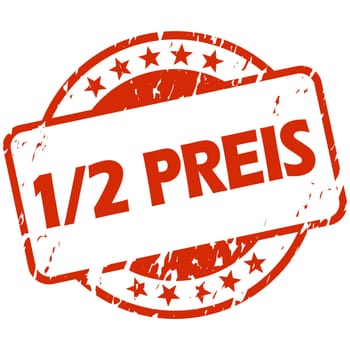 EPS 10 vector with round red colored grunge stamp with banner and text 1/2 price (in german)