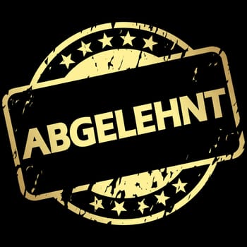 EPS 10 vector with round golden colored stamp with banner and text denied (in german)
