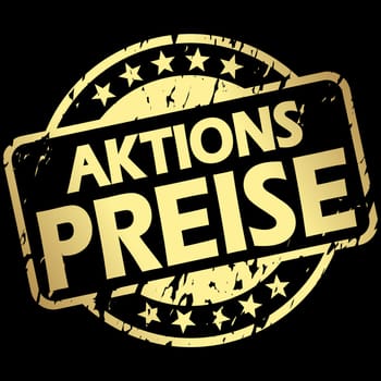 EPS 10 vector with round golden colored stamp with banner and text Special prices (in german)