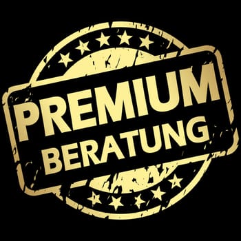 EPS 10 vector with round golden colored stamp with banner and text premium consulting (in german)