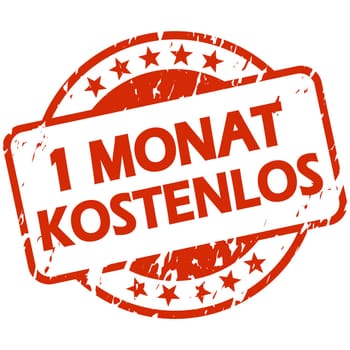 EPS 10 vector with round red colored grunge stamp with banner and text 1 month free (in german)
