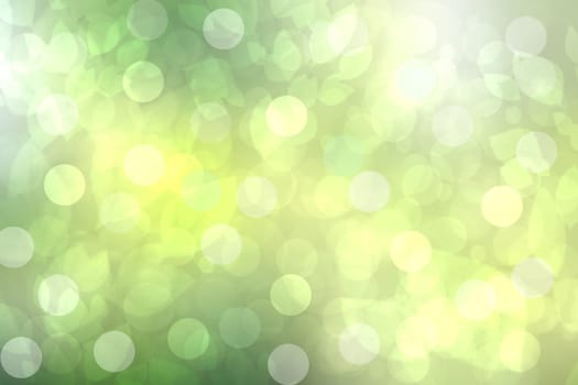 Abstract bright spring or summer landscape texture with natural green bokeh lights and yellow circular lights with sunshine. Autumn or summer background with copy space. Beautiful backdrop.