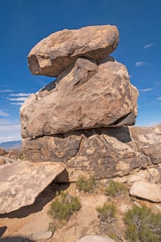 Balanced Boulders at the Top of a Desert Mountain on Teutonia Peak in the Mojave National Preserve in California