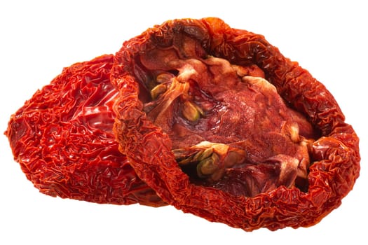 Sundried or dried globe tomato halved, isolated