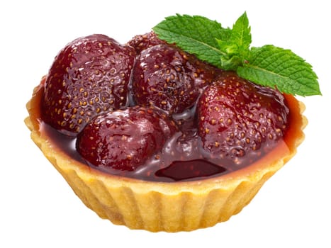 Strawberry jam tart or dessert decorated with mint leaves, isolated