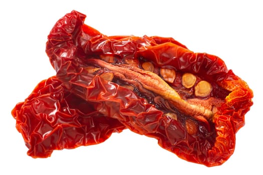 Sundried or dried datterini tomato halves, isolated