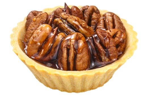 Pecan Maple Syrup baked tart or dessert, isolated