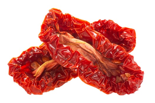 Sundried or dried datterini tomato halves, isolated